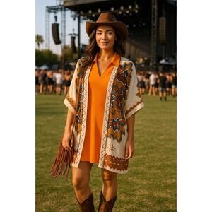 Theodora & Callum Bohemian Kimono duster with Geometric mandala Pattern